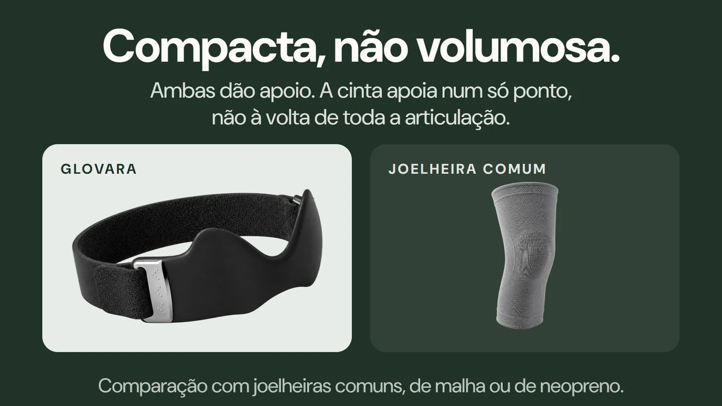 Compacta, não volumosa: cinta patelar Glovara ao lado de uma joelheira comum