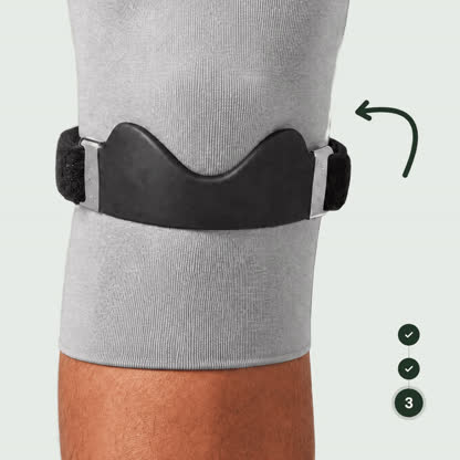 So legen Sie das Patellaband an: direkt unter der Kniescheibe ansetzen und festziehen